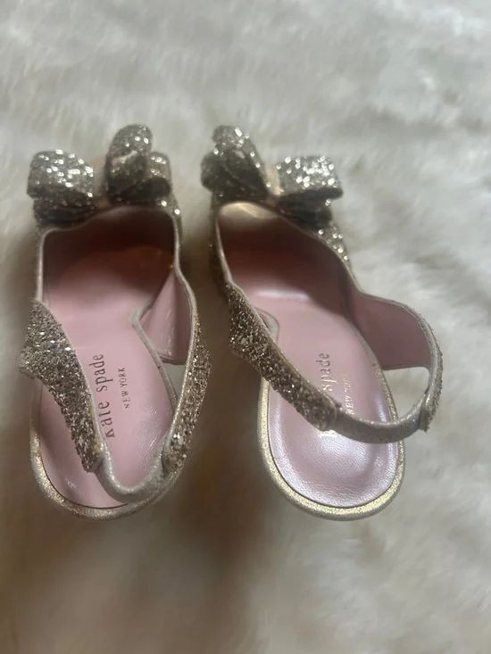 kate spade Glitter Bow Peep-Toe Slingback Heels in Gold - Picture 5 of 9